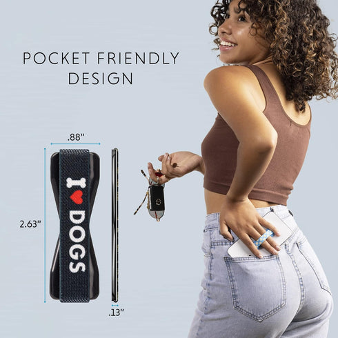 LOVEHANDLE Universal Phone Grip, I Heart (Love) Dogs Design, Elastic Strap with Black Base for Smartphones