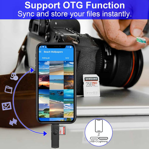 USB C Lightning SD Card Reader for iPhone 15 iPad Mac - 2 in 1 Micro SD/SD Card Adapter, Portable