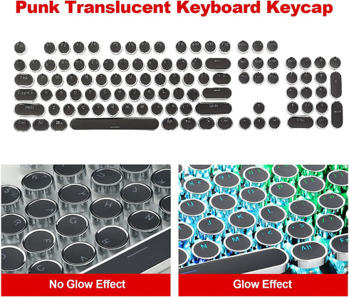 Steampunk Typewriter Keycaps Pudding Keycap Set Typewriter Caps for Backlit Mechanical Keyboard Round Key Cap 104 Keys with Keycap Puller (Black) by SOOTOP