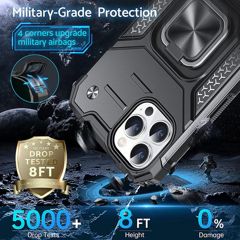 Anqrp iPhone 12 & 12 Pro Case, Military Grade Protective Cover with Enhanced Metal Ring Kickstand, Black