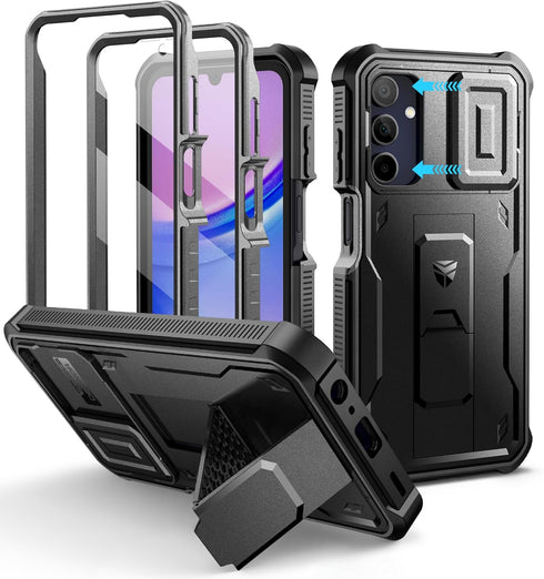 Dexnor Phone Case for Samsung Galaxy A15-5G, Heavy Duty Military Grade Protection with Built-in Slide Camera Cover -