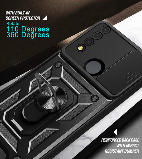 TCL 30 XE 5G Case with Magnetic Kickstand, Military-Grade Armor, Lens Protector & 2-Pack Tempered Glass - Black