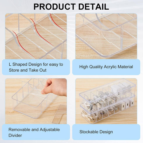 Tatuo 6 Pcs Cable Organizer Box with Wire Ties, Clear Plastic Cord Storage Box with Lid for Home Office Desk
