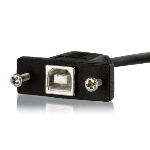 3 Ft Panel Mount USB Cable B to B - 1 Pack, 1 X Type B Male, 1 X Type B Female, Nickel Plated, Black