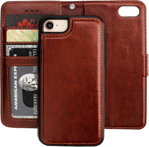Bocasal for iPhone SE (2022)/SE (2020)/8/7 Wallet Case | Card Holder PU Leather Magnetic Detachable Flip Cover