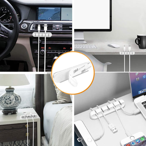 Cord Organizer Cable Management for Desk, 5 Packs White Clips and Self-Adhesive Holder