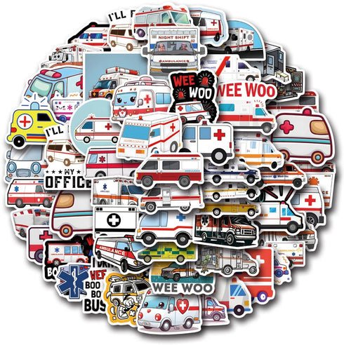 DEVMGRA 56Pcs Ambulance Stickers Decals for Kids Paramedic Medical Stickers Waterproof Vinyl Water