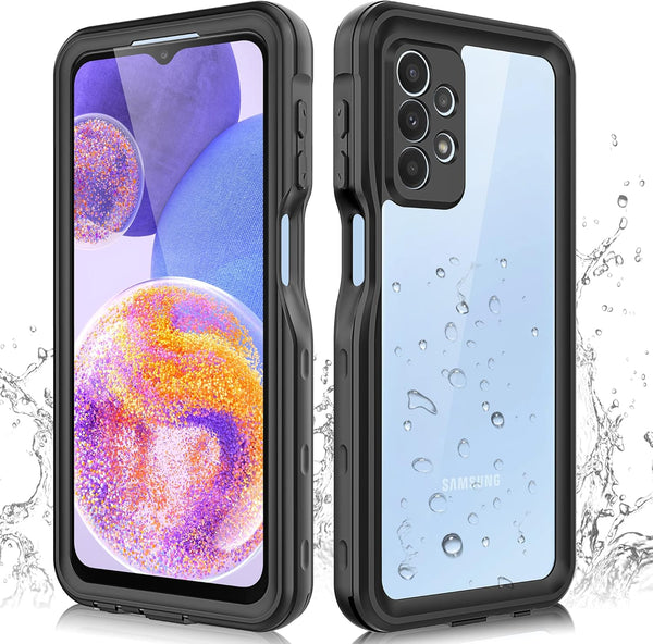 Samsung Galaxy A23 5G Case: Rugged, waterproof, shockproof cover with built-in screen protector & lanyard. Black.