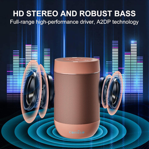 comiso Portable Bluetooth Speaker, Waterproof IP65, 5.3 Bluetooth, 360 HD Sound, TWS Stereo Pairing, Built-in Mic,