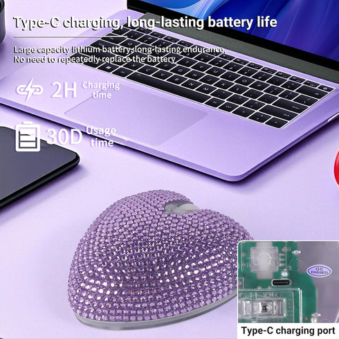 elec Space 10m Wireless Bluetooth Mouse, Silent and Stylish Heart-Shaped Mouse for Laptop, PC - Range (Purple)