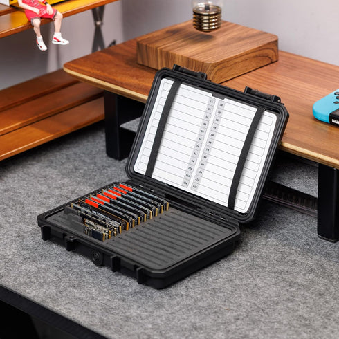 High Capacity 24 Slots M.2 Case, Sturdy NVMe SSD Card Holder with Label & Notepaper, Water-Resistant
