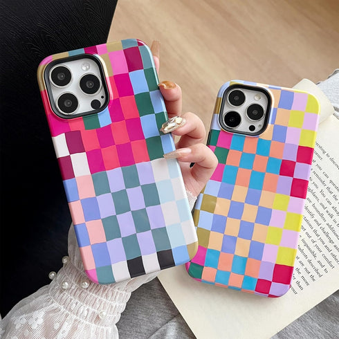 iPhone 12 / 12 Pro Case, Cute Colorful Checkered Shockproof Slim Soft TPU and Hard PC Protective Cases for Women/Men