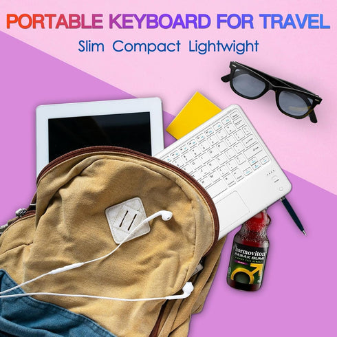 Slim Bluetooth Keyboard with 7 Colors Backlit, Touchpad, Rechargeable Battery for iOS Android Windows Tablets PC