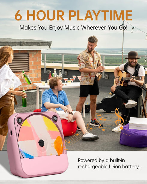 ENVYCLOUD Portable CD Player with Bluetooth, Rechargeable Wireless Mini Desktop for Home with HiFi Speaker, Cute CD