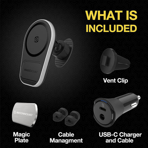 Scosche MPQ5DV-XTSP MagicMount Pro Charge5 15W Wireless Charging Car Mount, Magnetic Phone Holder for Dashboard/Vent
