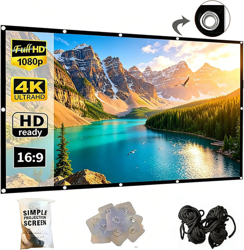 SOHIAVY 120 inch Projector Screen 16:9 Foldable Anti-Crease Portable Projector Movies Screens for