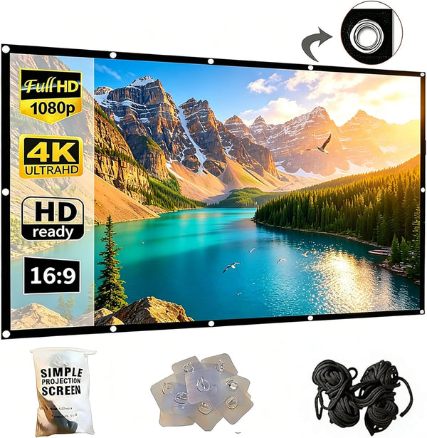 SOHIAVY 120 inch Projector Screen 16:9 Foldable Anti-Crease Portable Projector Movies Screens for