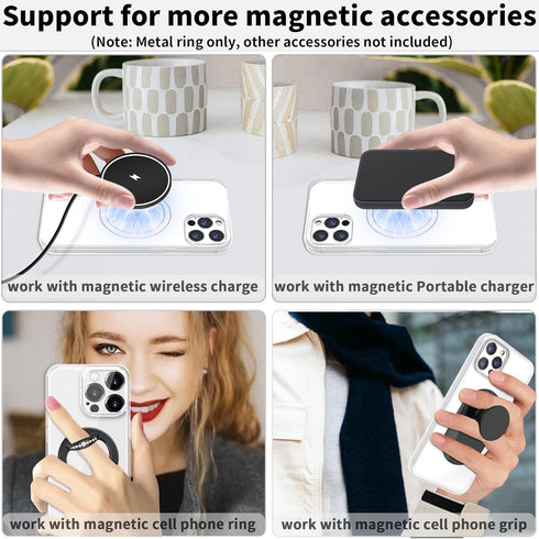 2Pcs Metal Ring Sticker for Pop Socket, Magnetic Grip Adapter for iPhone, MagSafe Wireless Charger (White)
