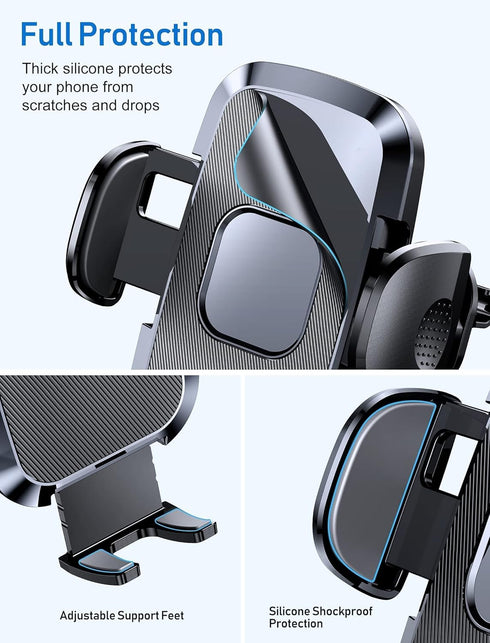Ultra-Stable Cell Phone Holder for Car, Universal Hands-Free Mount for Dashboard Windshield Air Vent, Compatible with