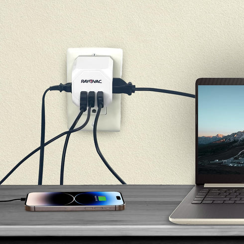 Rayovac Three Sided Surge Protector Cube with 3 Outlets & USB Ports, ETL Certified Adapter for Home, Office