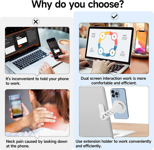 DK177 Magnetic Phone Holder for Laptop, Side Mount Compatible with iPhone 15/14/13/12 Series MagSafe Cases, Silver