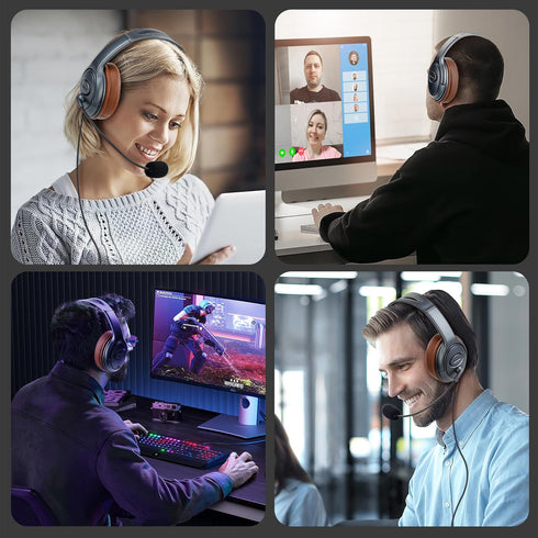 USB-C Over-Ear Noise-Canceling Headphones with Microphone & Volume Control, Long Cord for Laptops and Mobiles