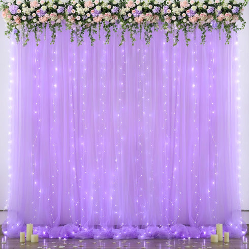 Suppromo Lavender Tulle Backdrop Curtain with Led Lights for Wedding Baby Shower Girls