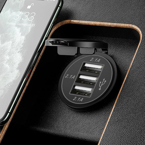 12V USB Outlet, 3 USB Charger Socket for Car, Boat, Marine, Bus, Truck, Golf, RV, Motorcycle and More - 2-Pack
