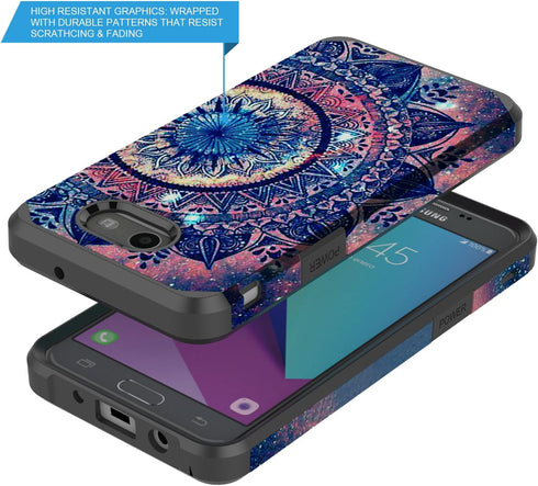 Rosebono J3 Emerge Case, Hybrid Shockproof Graphic Fashion Case for SM-J327 (Mandala)
