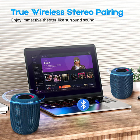 Portable Bluetooth Speaker, BT5.3 Wireless 20W Bass Speaker with Multi LED Light Modes, IPX6 Waterproof, 16H Playtime