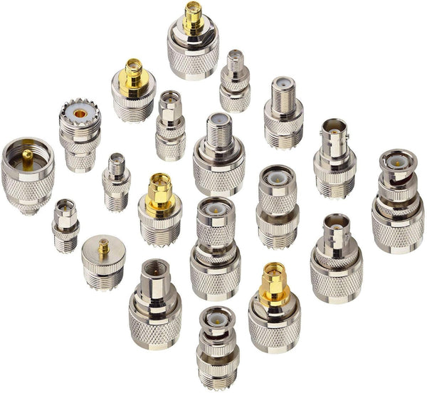 onelinkmore 20 Type Set UHF PL259 SO239 Mini UHF Adapter Kits UHF to SMA/BNC/MCX/FME/F/TNC/Mini UHF RF Coaxial Adapter