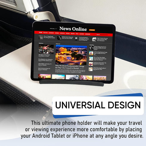 Airplane Travel Essentials, Flex Flap Cell Phone Holder & Tablet Stand for Desk, Bed, Treadmill, In-Flight Accessories