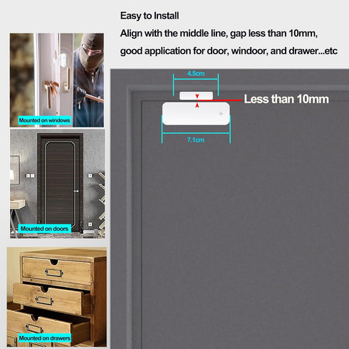WiFi Door Sensor, Tuya Smart Wireless Window Sensor, Real-time Alarm, Compatible with Alexa Google Assistant