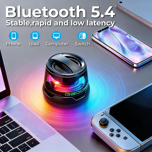 LENOLL 2 Pack Set, Magnetic Mini Bluetooth Speaker with RGB Lights, Dual Wireless Stereo Speaker Portable Small