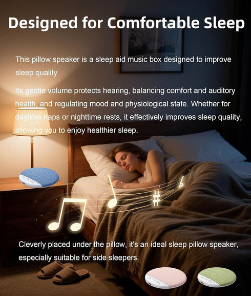 DRUOYIM 2026 SleepersPink,Set New Sleep Pillow Speaker Timer Wireless Sleep Aid with Stereo Portable BT Under Pillow