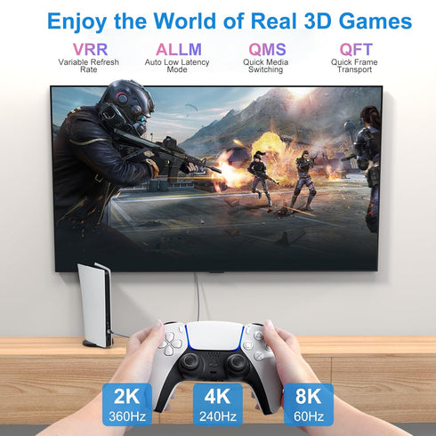 8K 6FT, 48Gbps 2.1 8K@60Hz 4K@120Hz HDR10/HDCP2.2&2.3/eARC/3D PS5, Fiber Optic HDMI Cable Ultra High Speed Long HDMI