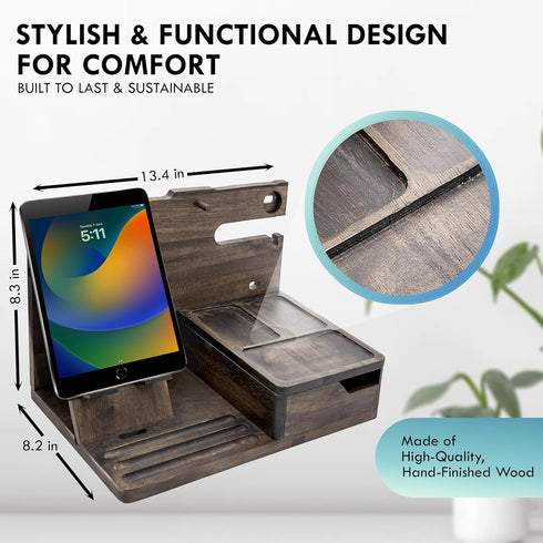 Nightstand Organizer - Rustic Bedside Organizer for Cellphone, Watch, Sunglasses & Accessories, Unique Gifts for Dad or