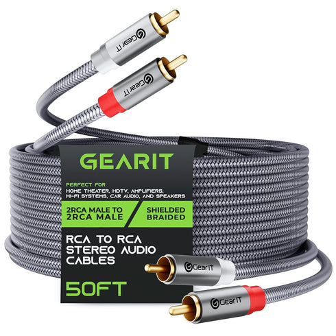 GearIT RCA Cable (50FT) 2RCA Male to 2RCA Male Stereo Audio Cables for Home Theater, HDTV, Speakers
