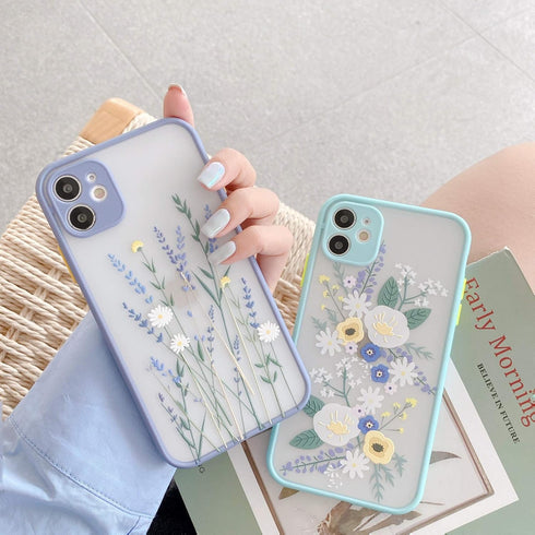 Ownest iPhone X/XS Case for Clear Flowers Pattern Frosted PC Back 3D Floral Girls Woman Soft TPU Bumper