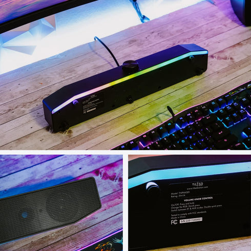 Tilted Nation Gaming Soundbar | RGB Monitor Sound Bar for PC | Crisp Audio and Adjustable LED | Wireless or USB Wired