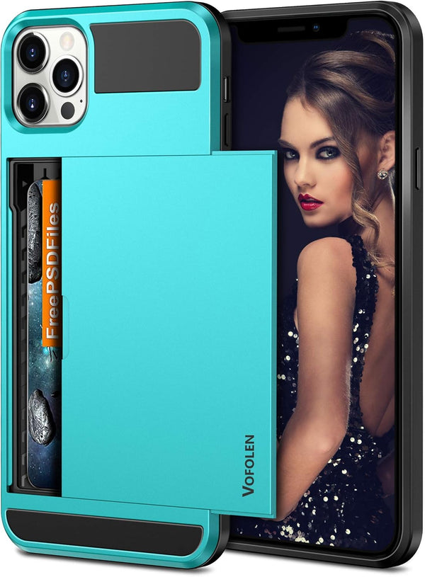 Vofolen iPhone 12 Pro Max Case, 5G Wallet Cover with Credit Card Holder Slot, Anti-Scratch Dual Layer Sky Blue