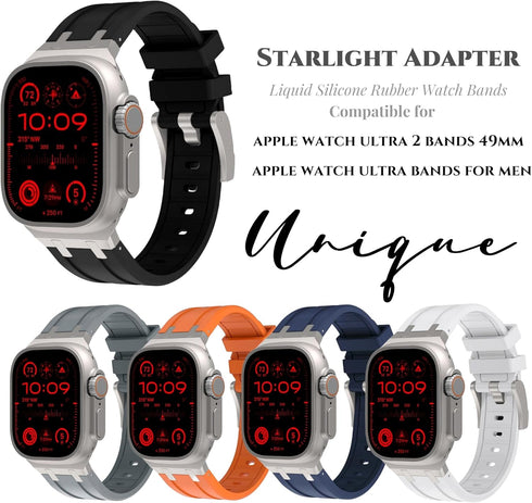 Compatible Apple Watch Ultra Band, 49mm 45mm 44mm 42mm Silicone Watch Band for iWatch Ultra 2 Series 9 8 7 6 5