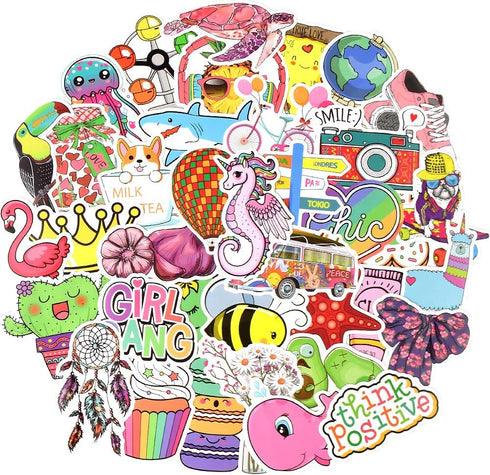 QTL Cute Waterproof Stickers for Girls Vinyl Packs for Water Bottles Hydro Flask Kids Teens 100Pcs