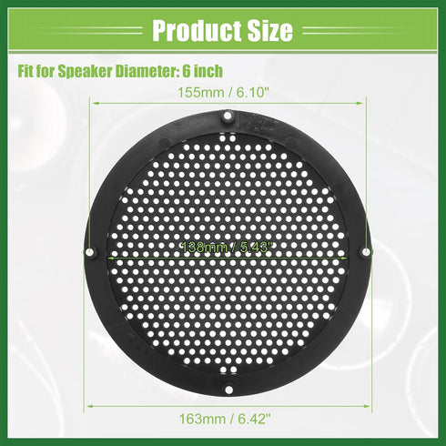 Motoforti Universal 6" Round Car Speaker Grills Cover Mesh Protector Case with Mounting Screws, ABS Black - Pack of 4