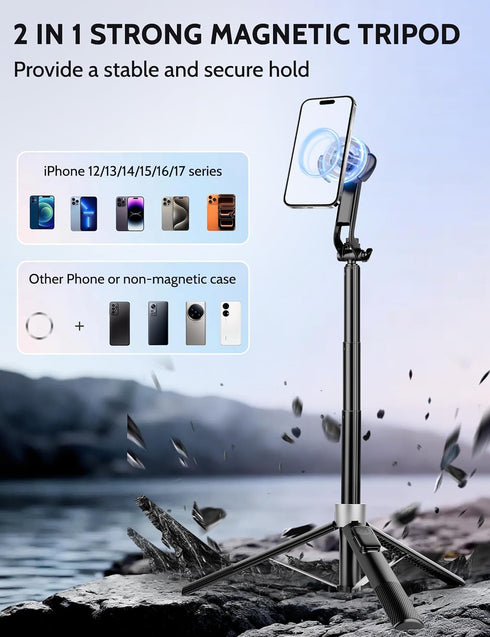 Victiv 68" Magnetic Tripod for iPhone Magsafe, Phone Tripod & Selfie Stick with Rechargeable Remote