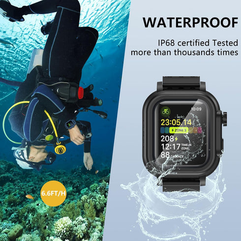 Hensinple Waterproof Case for Apple Watch Band 45mm Series 8/7 with Built-in Screen Protector, IP68 360 Full Protective