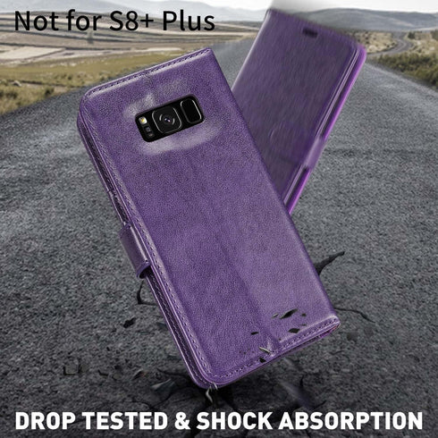 MONASAY Wallet Case for Galaxy S8, 5.8-inch, RFID Blocking, Purple Flip Folio with Screen Protector