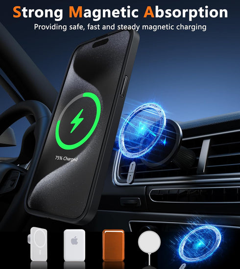 FNTCASE iPhone 15 Pro Max Case: Slim Shockproof Black Cover with Strong Magnetic, Screen & Camera Protectors,