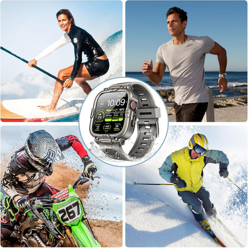 Dsytom Waterproof Case with Band for Apple Watch 45mm 44mm 41mm 40mm, Rugged Strap with Tempered Glass Protector