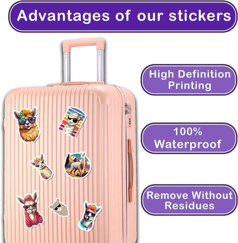50 Pcs Funny Llama Stickers, Waterproof Decals Vinyl Cute Animal Alpaca Camel Theme Sticker Patches for Bottles,